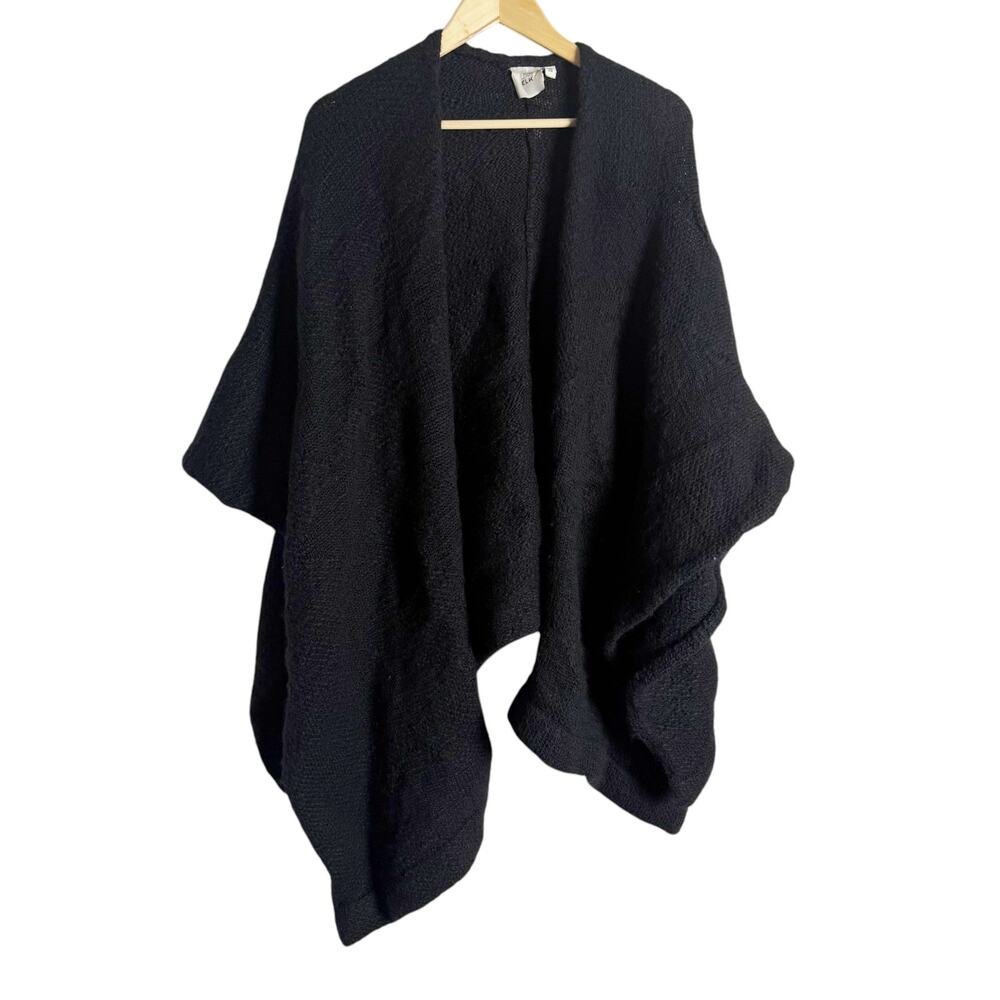 Elk Black Chale Wool Oversized Wrap Poncho Sweater - Picture 5 of 13